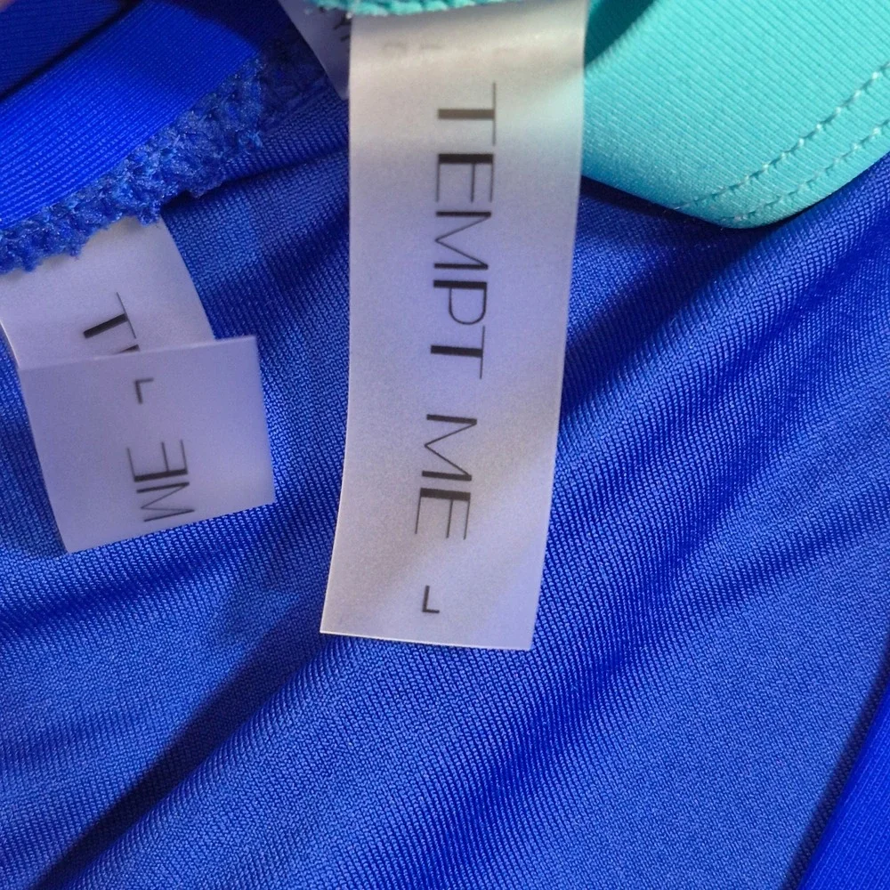 Tempt ME Tankini Swimsuit with Skirt Blue Tummy Control Two Piece Large NWOT